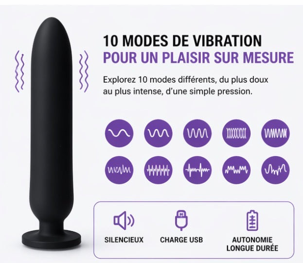 Plug Anal Vibrant Étanche – 10 Vibrations & Bijou Amovible